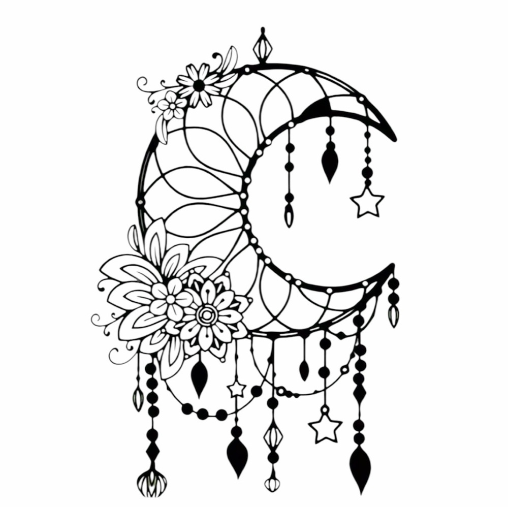 Black Floral Crescent Moon Wall Art